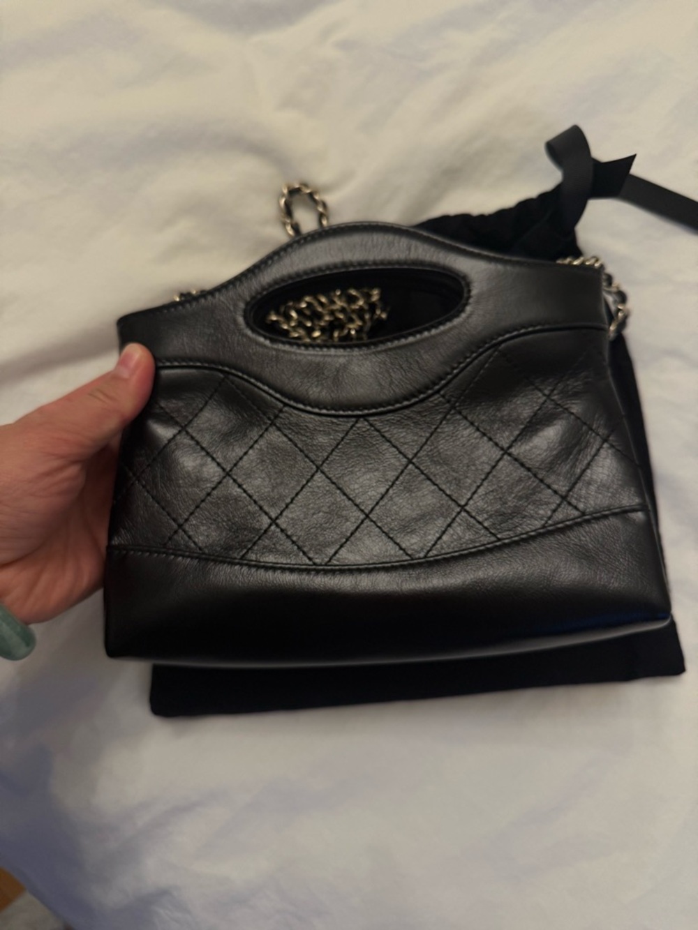 Small Black Quilted Leather Women’s Handbag with chain